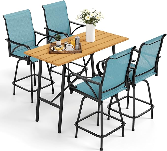 Patio Bar Set of 7 with 1 Heavy Duty Metal Slat Bar Table