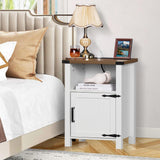 Joaxswe Nightstand with Charger Station and USB Port, 18 Inch Farmhouse Night Stand with Storage Shelf, Modern Couch Side Table with Magnetic Door, Bedside Tables for Bedroom, Home, Antique White