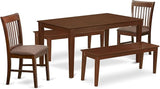 Capri 6 Piece Modern Dining Set Contains a Rectangle Wooden Table and 4 Linen Fabric