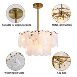 Modern Gold Chandeliers, 17.7" Luxury Cloud Glass Light Fixture, 2-Layer Round Ceiling