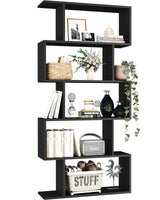 5-Tier, Geometric Bookcase S Shaped Book Shelves for Bedroom, Modern Wood Decorative Display Shelf Book Case for Home Office, Black