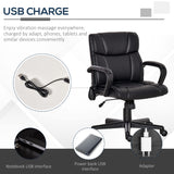 Mid Back Home Office Chair with 2-Point Lumbar Massage, USB Power, Faux Leather