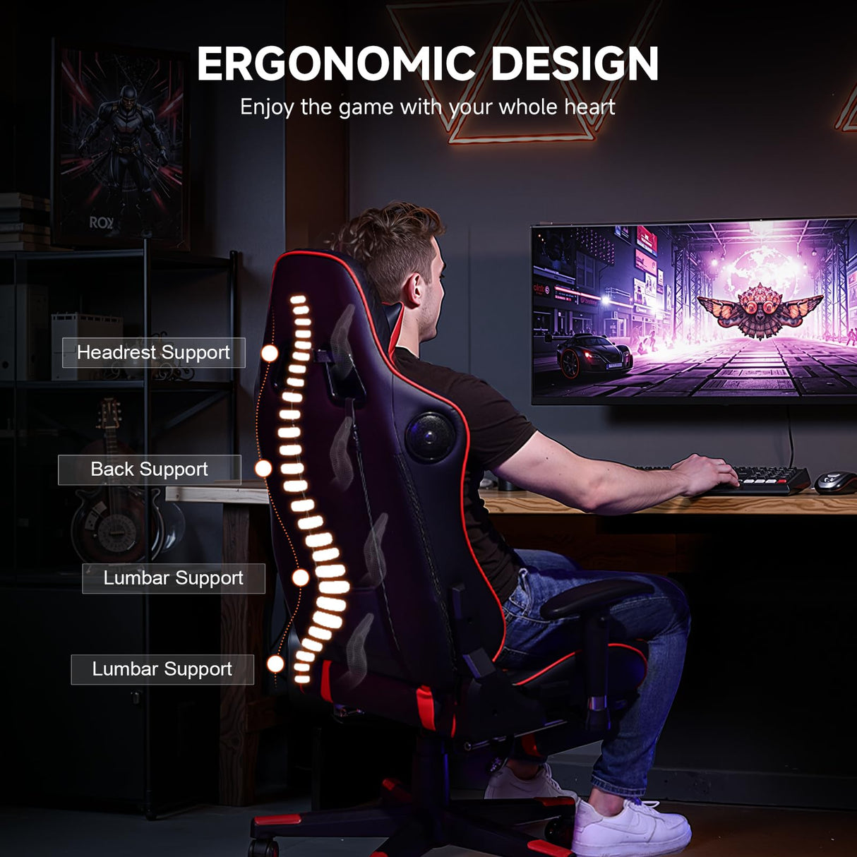 Gaming Chair with Bluetooth Speakers - Ergonomic Office Chair with Footrest