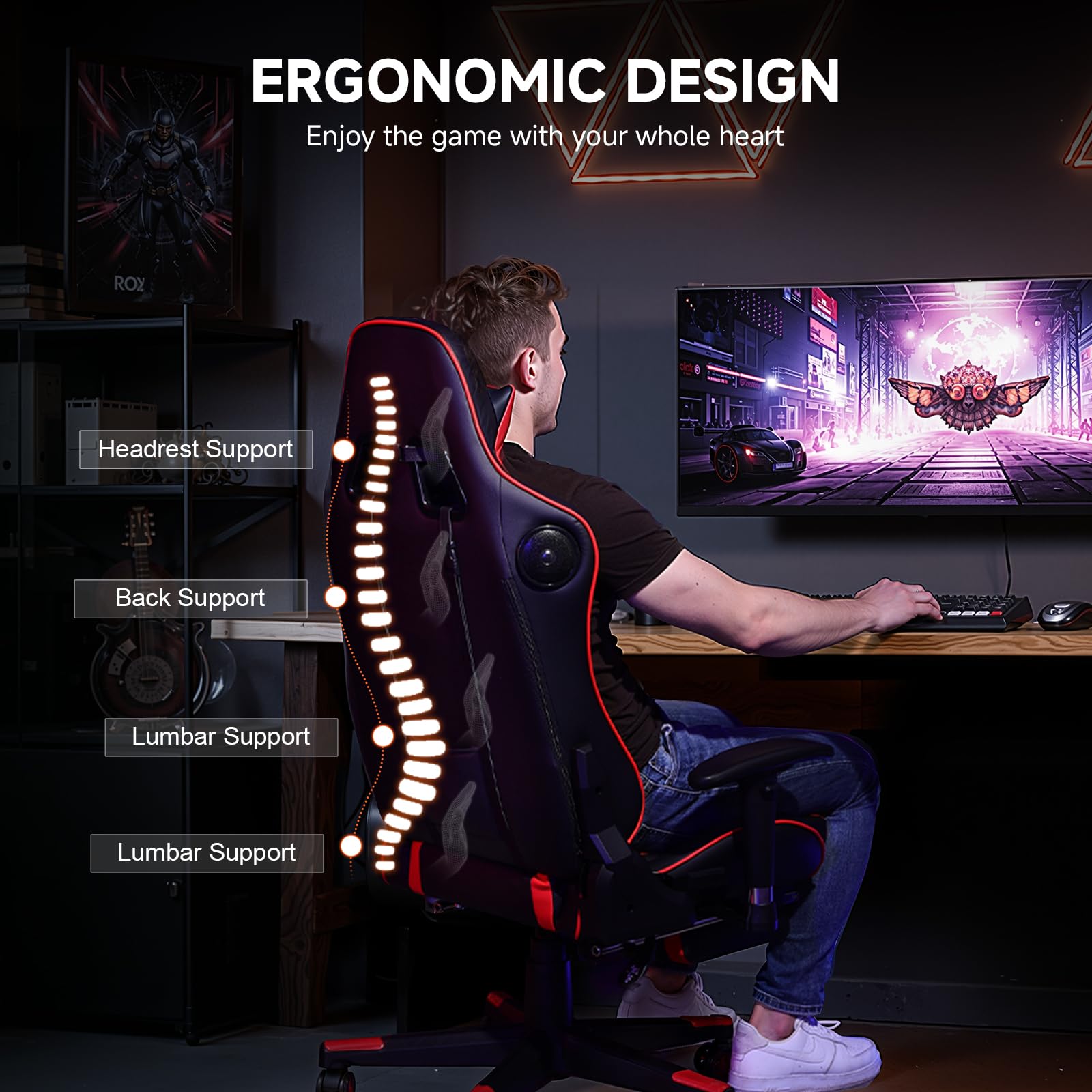 Gaming Chair with Bluetooth Speakers - Ergonomic Office Chair with Footrest