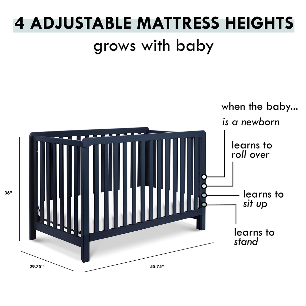 Carter's by Colby 4-in-1 Low-Profile Convertible Crib in Navy Blue, Greenguard Gold Certified