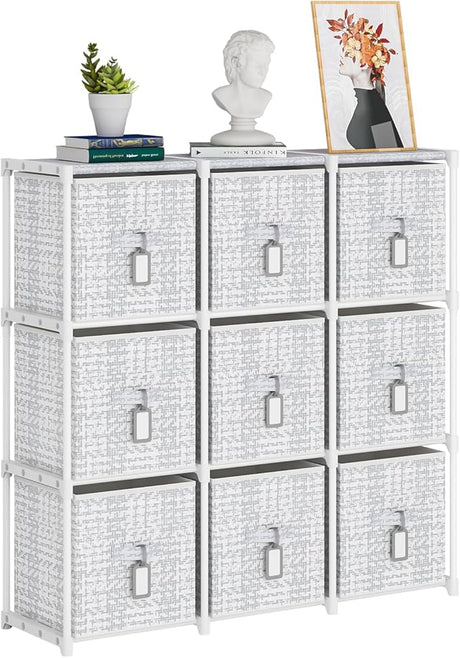 Cube Storage Organizer Shelf with 6 Printed Bins + Labels, Cubby Storage Organizer with Bins,