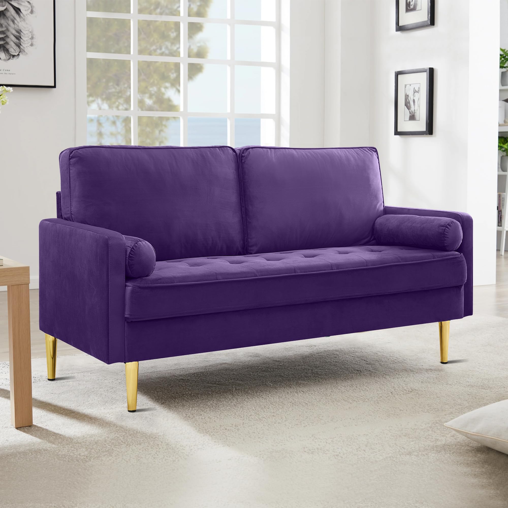 Velvet Loveseat Sofa, 66.9'' Mid Century Modern Small Love Seats