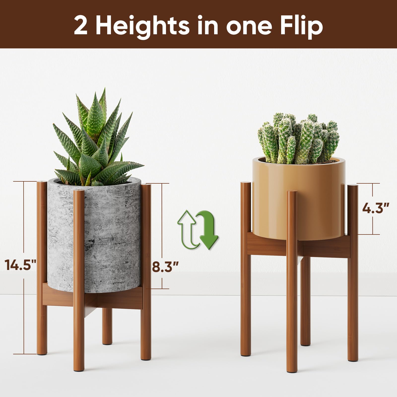 Adjustable Plant Stand Indoor, Bamboo Plant Stand 8 to 12 Inches
