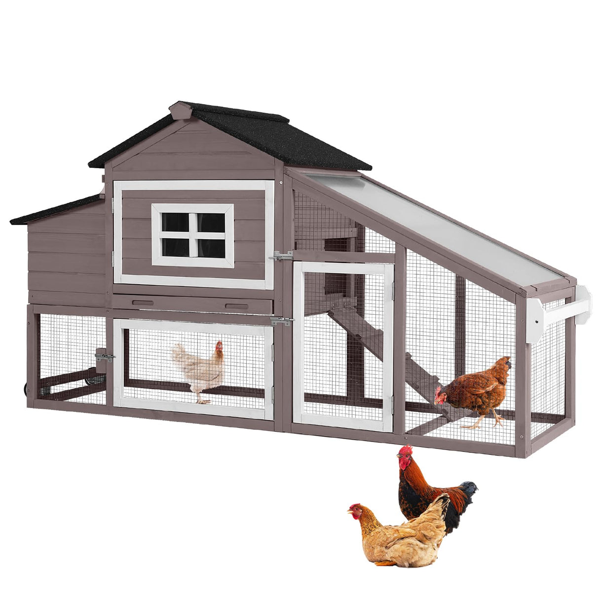 GUTINNEEN Chicken Coop Mobile Outdoor Chicken House Hen Coop with Wheels Nesting Box, Poultry Cage Duck House with Run(Blown)