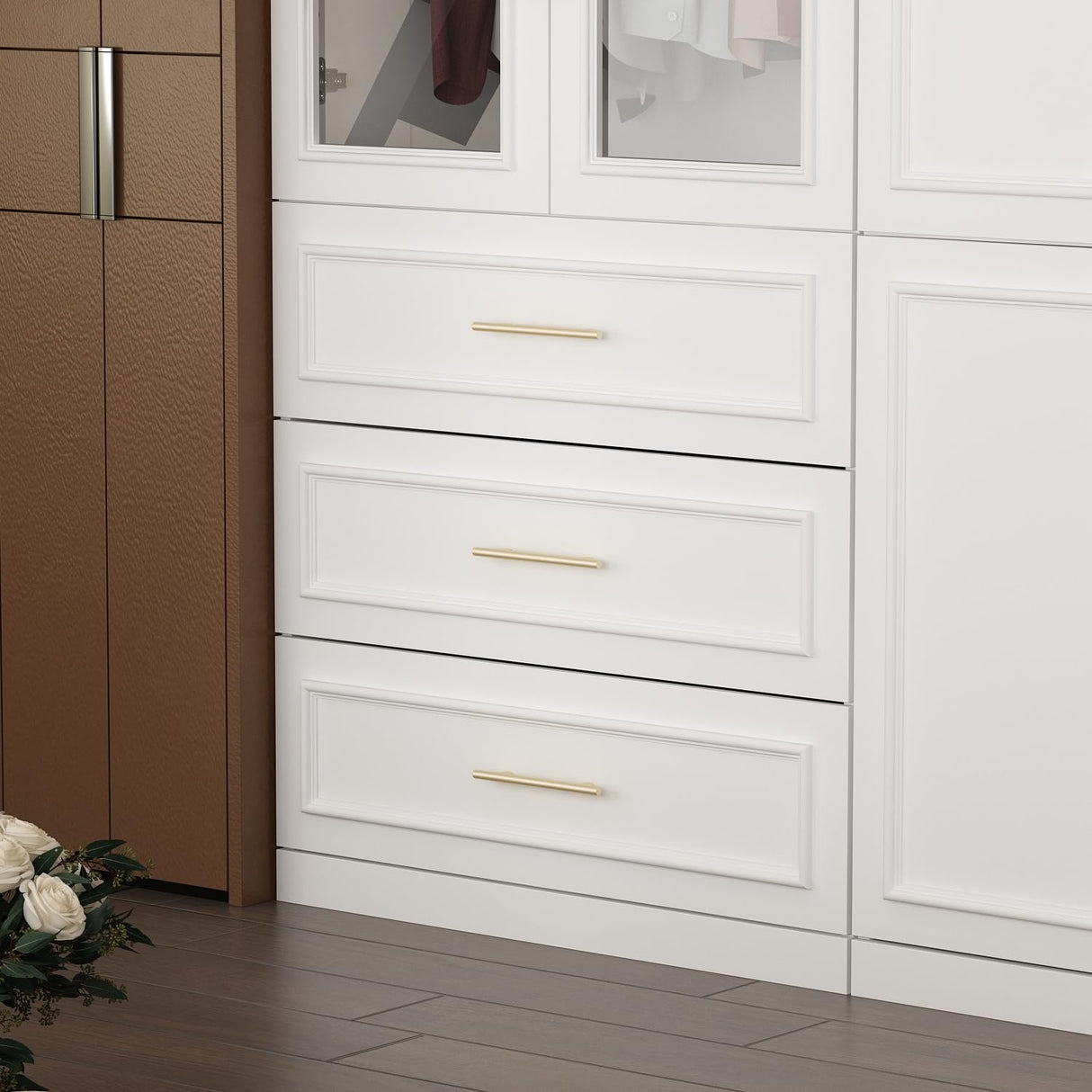 ECACAD White Extra Wide Wardrobe Armoire with 8 Doors, Drawers, Storage Shelves & Hanging Rods, Wooden Closet Storage Cabinet for Bedroom (79.1”W x 19.3”D x 74.8”H)