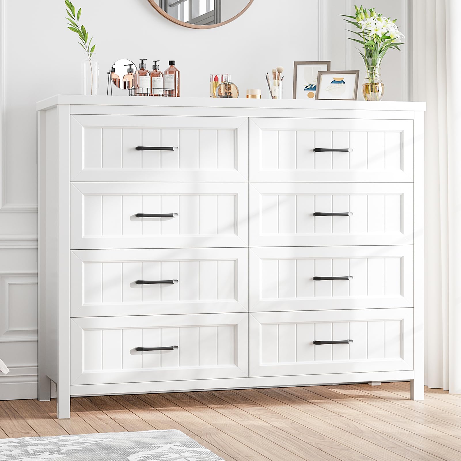 Farmhouse Dresser 8 Drawer Dresser for Bedroom, Large Wooden Dressers Double Grey