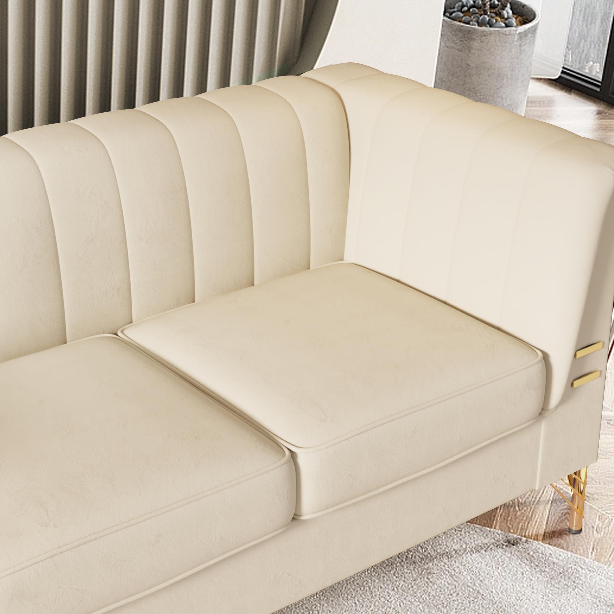 WeaArco 83 Inches 3 Seater Couch,Modern Velvet Sofa Couch with Gold Metal Legs,Mid-Century Modern Couch High Arm for Living Room,Bedroom,Office (Beige)