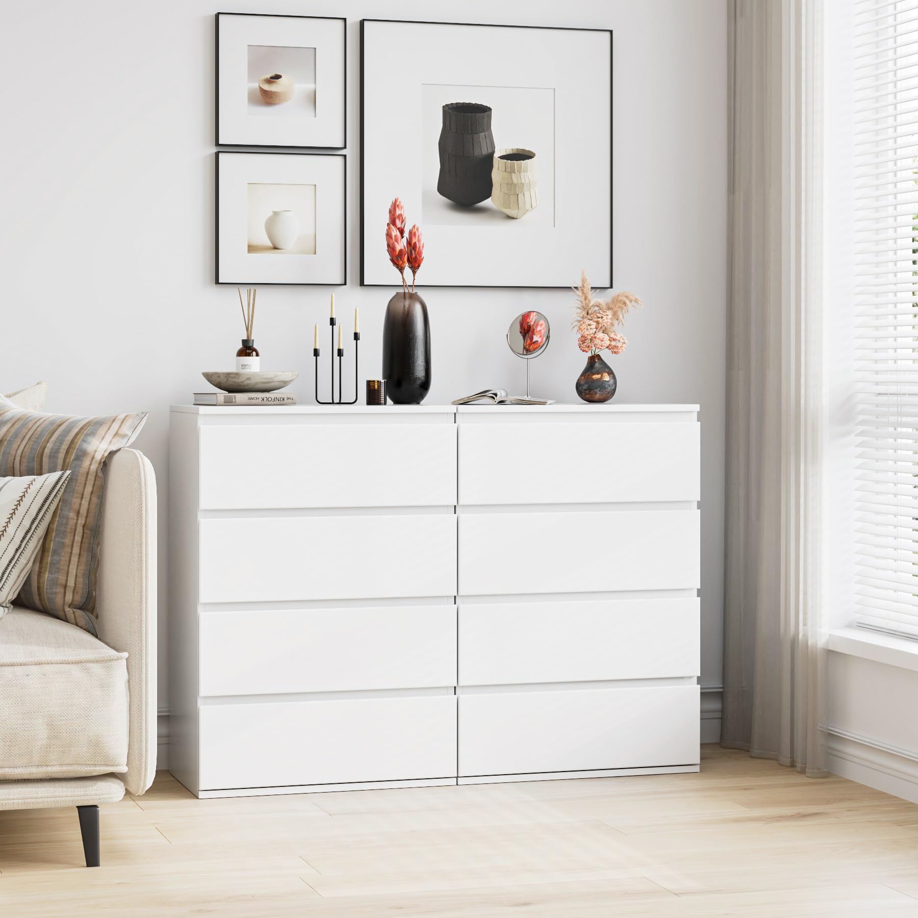 4 Drawer Dresser, White Dresser Modern Storage Chest of Drawers 23.6L x 15.7W x 31.5H in