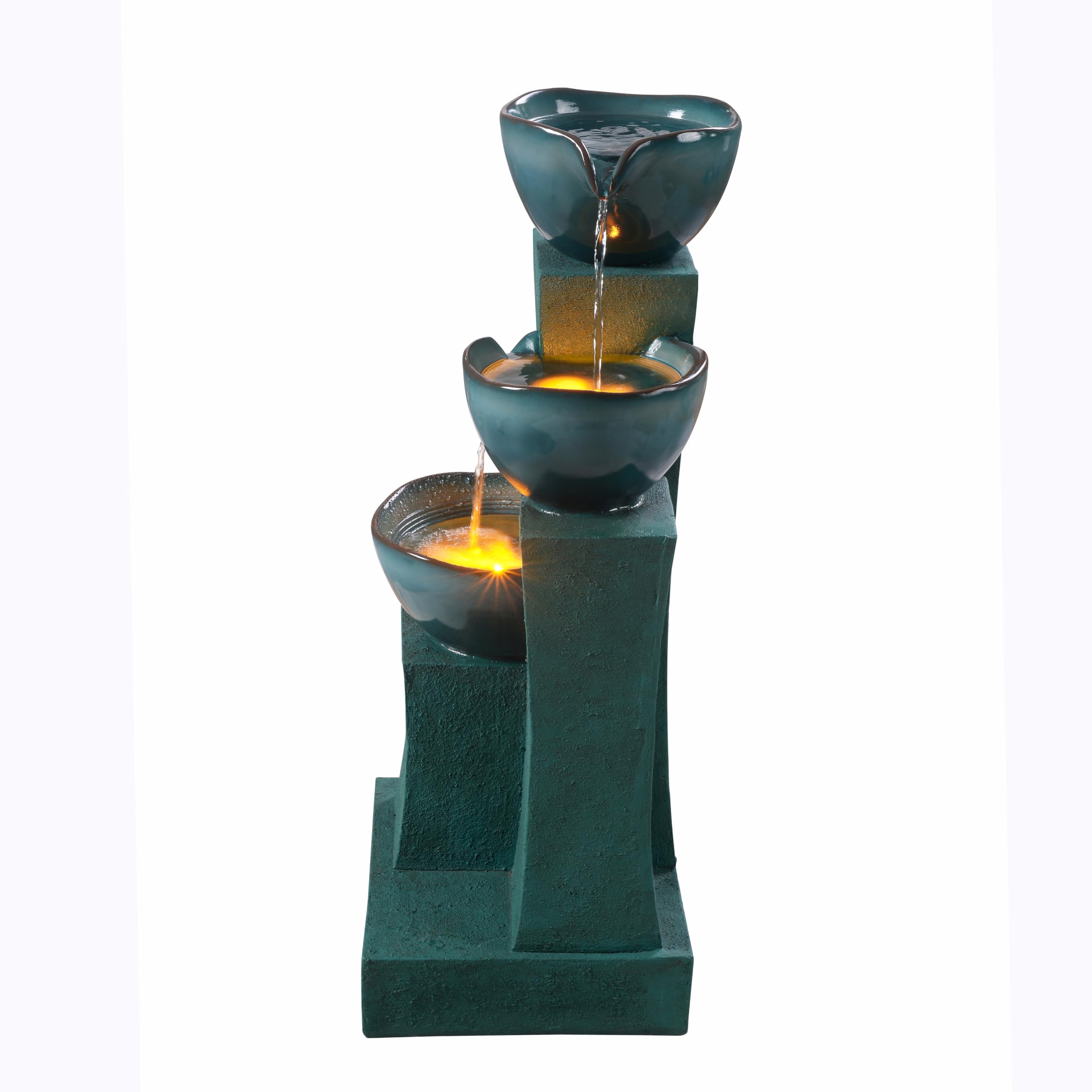 28.54 in. 3-Tier Cascading Outdoor Water Fountain with LED Lights for Gardens