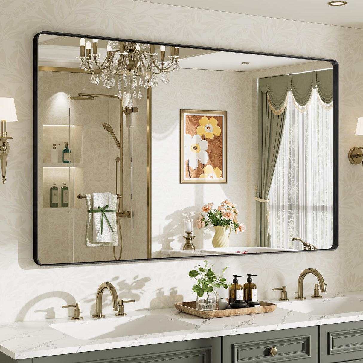60x36 Black Metal Frame Bathroom Mirror - Wall Mounted Rectangle Vanity Mirror