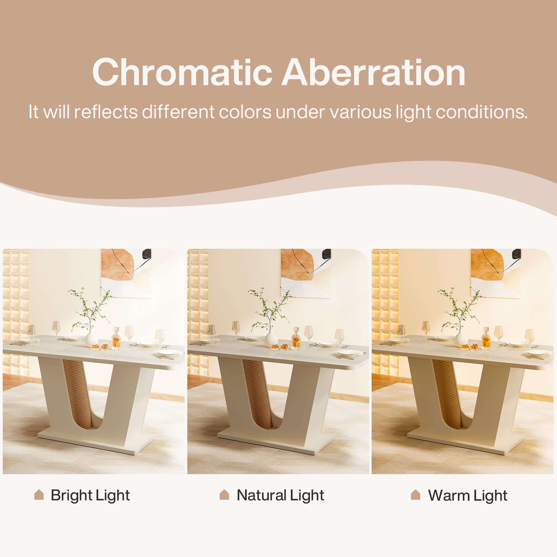 55-Inch Modern Rectangular Dining Table for 4-6 - Cream White