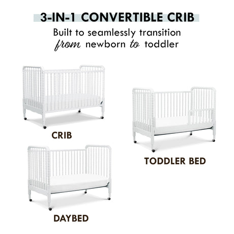 3-in-1 Convertible Crib in White, Removable Wheels, Greenguard Gold