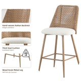 Rattan Bar Stools Set of 2, 26 Inch Seat Height Rattan Bar Stools Set of 2, Woven PE Rattan