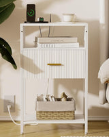 Modern Nightstand with Charging Station, White Side Table with Drawer