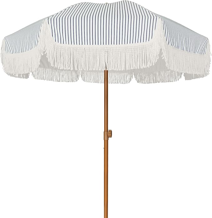 7ft Patio Umbrella with Fringe Outdoor Tassel Umbrella UPF50+ Premium Steel