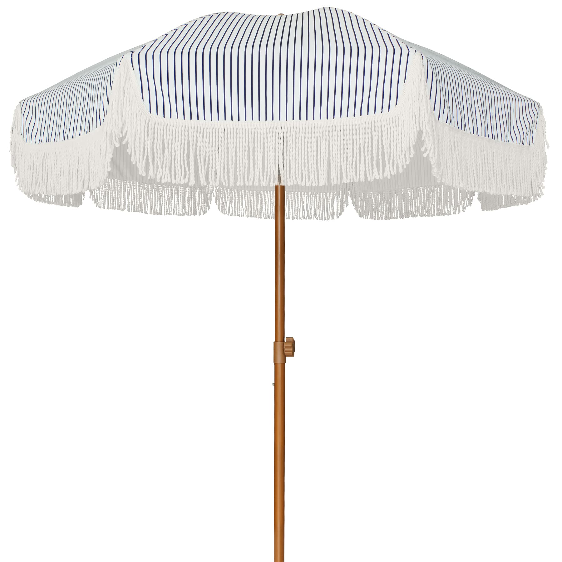 7ft Patio Umbrella with Fringe Outdoor Tassel Umbrella UPF50+ Premium Steel