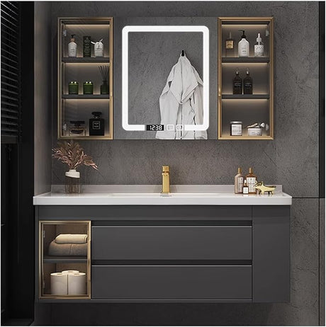 Bathroom Vanity with Sink- Modern Bathroom Vanity with Smart LED defog Mirror ＆ Multi