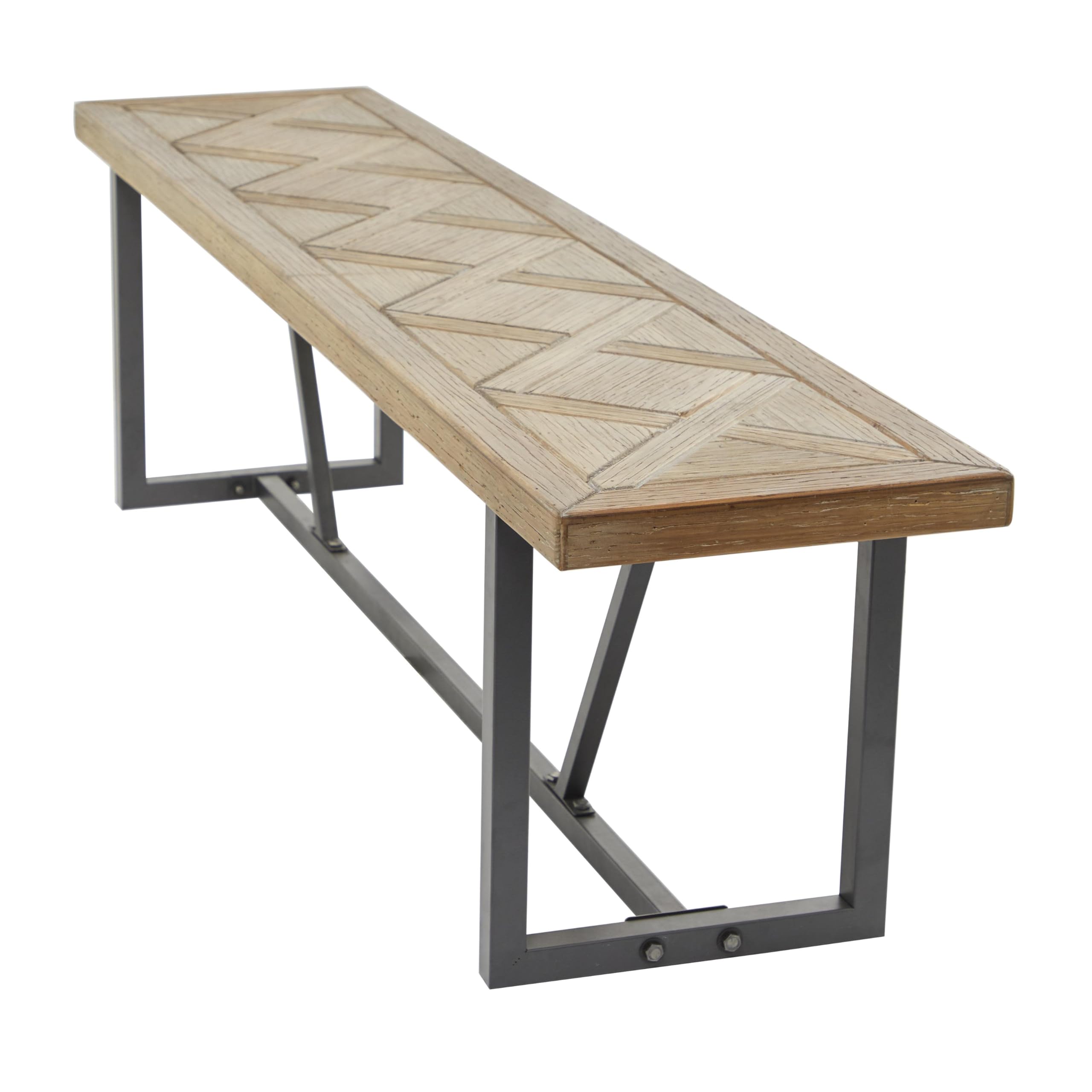 79 Wood Bench with Black Metal Base,  Brown