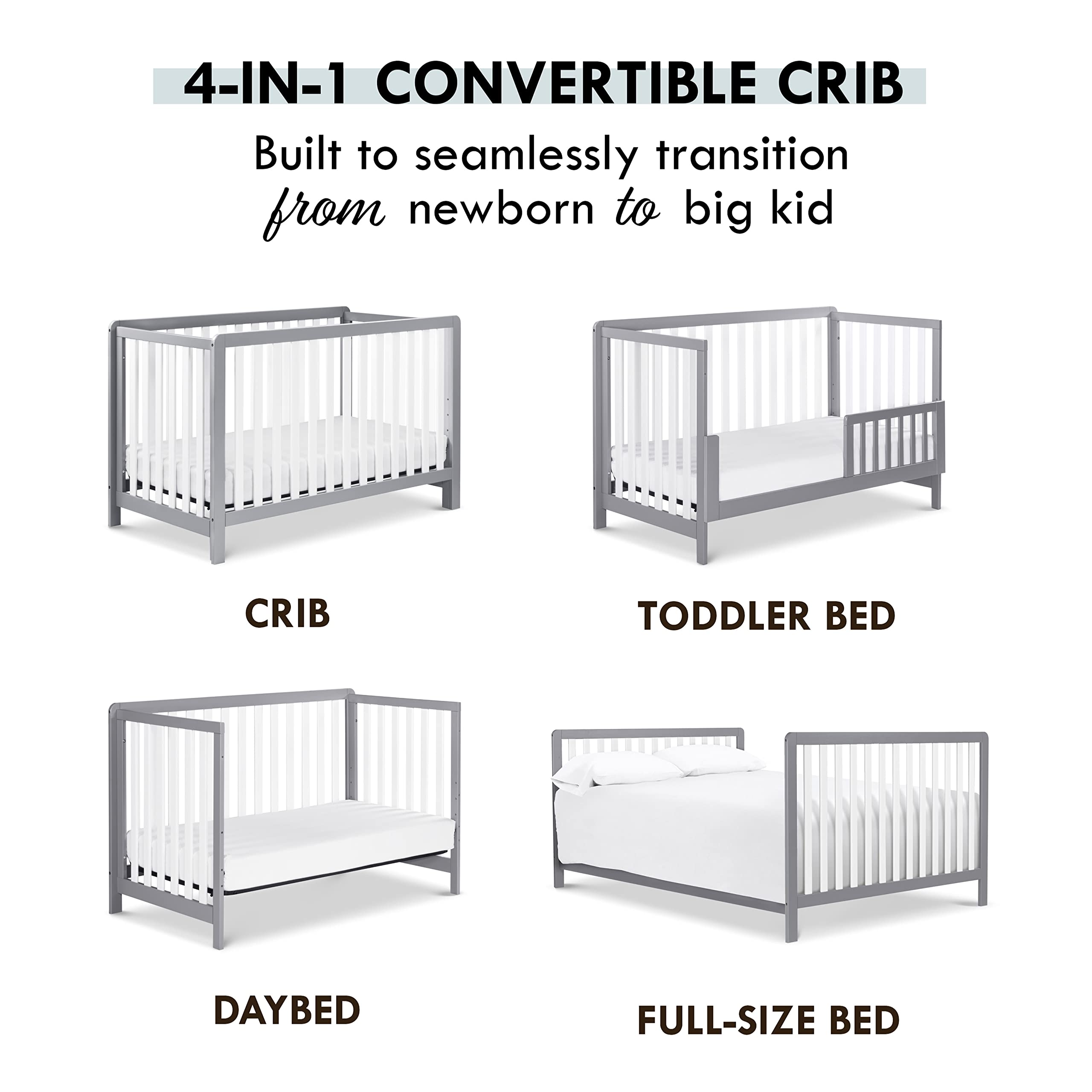Colby 4-in-1 Low-Profile Convertible Crib in Grey and White, Greenguard Gold Certified