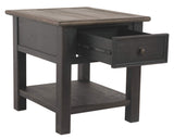 Tyler Creek Rustic End Table with Storage Drawer and Fixed Shelf, Brown & Black