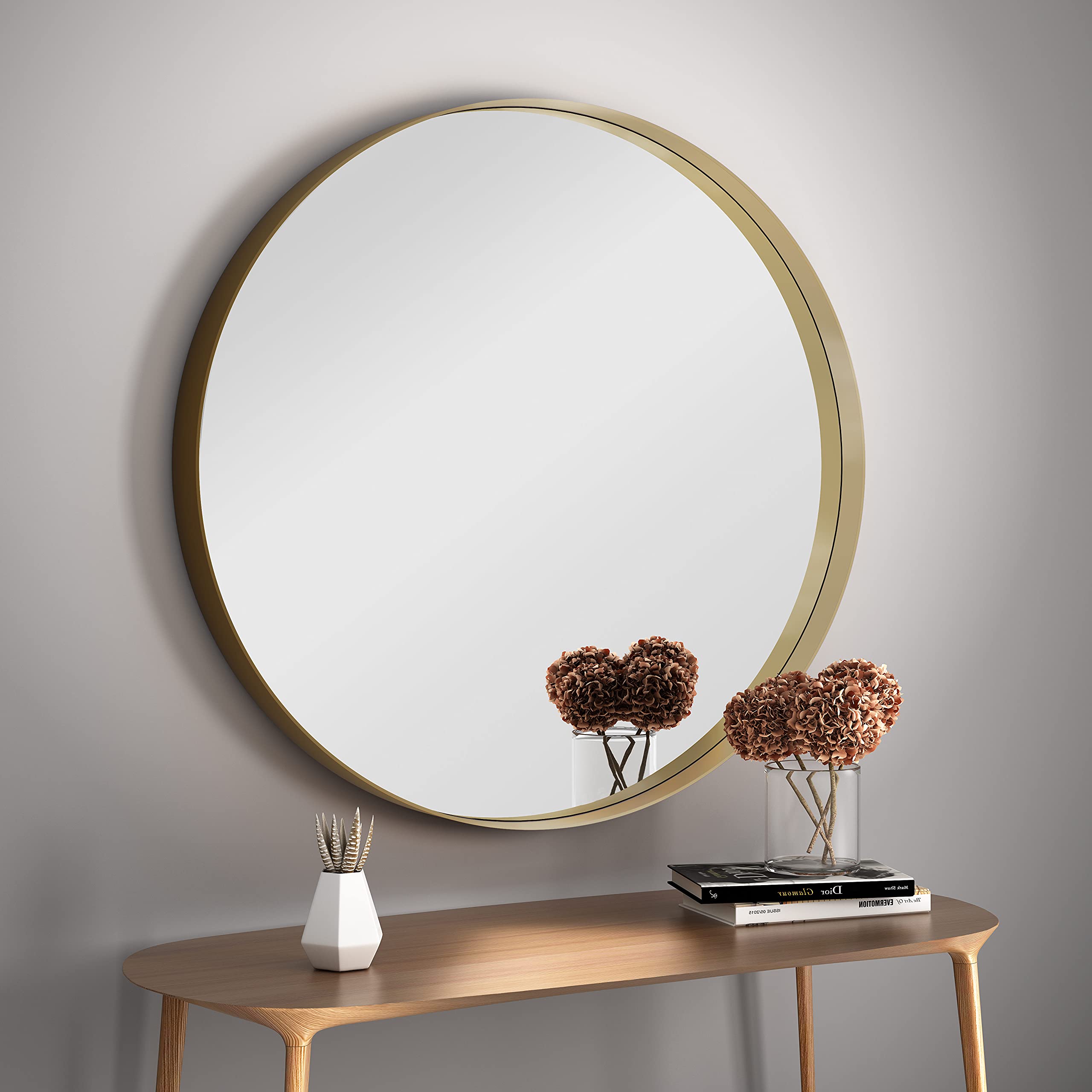 Frame Wall Mirror - 32 Inch Bathroom Decorative Wall Mounted Round Mirrors, Gold Vanity