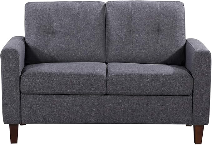 55" Modern Loveseat with Soft-Cushioned Backrest, Piped Details & Tapered Wood Legs