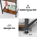 Asgolion Tall End Table with Charging Station, 3 Tier Narrow Tall Nightstand with Storage, Slim Side Table with USB Ports and Outlets for Bedroom, Living Room, Office, Rustic Brown and Black