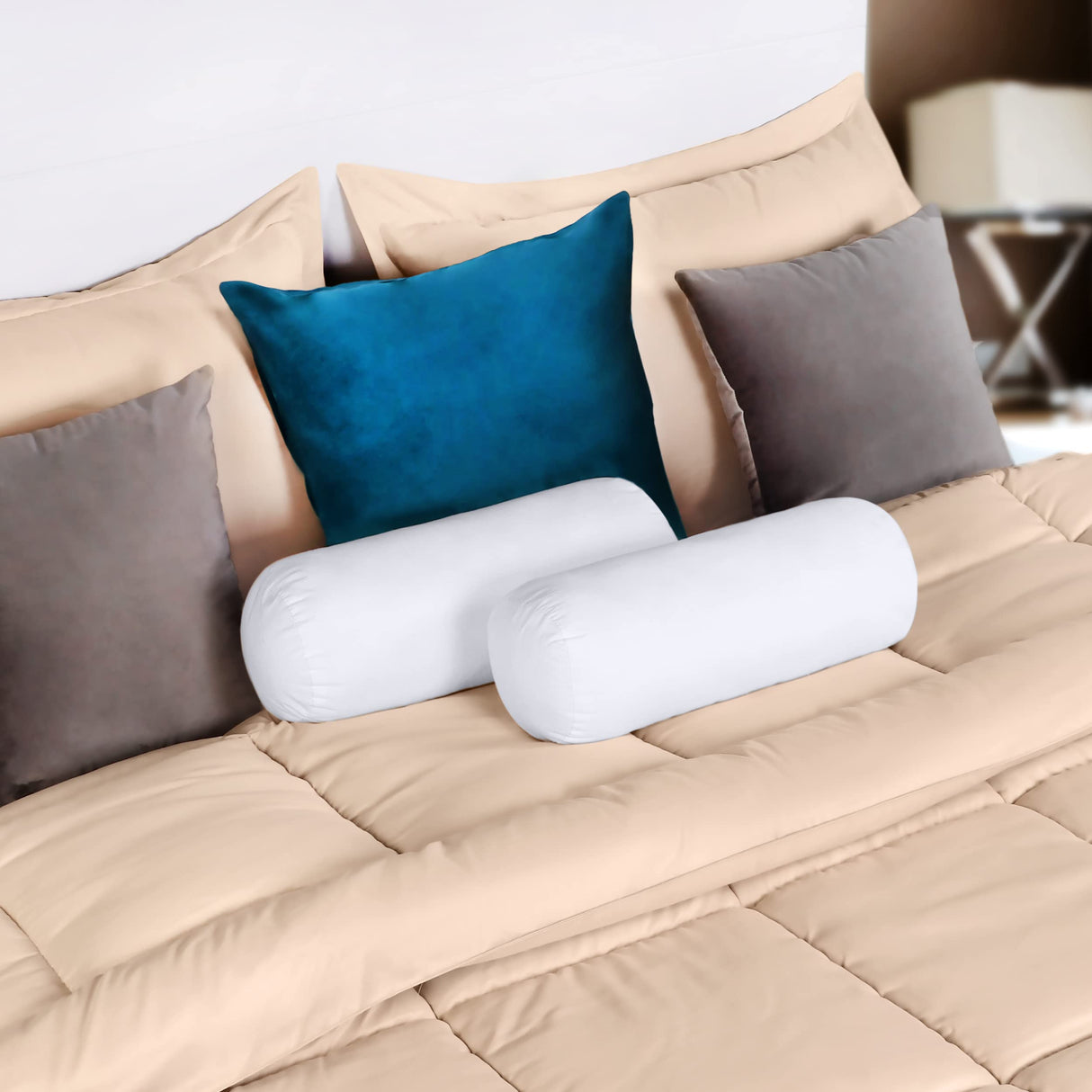 Bolster Pillows Insert (Pack of 2, White) - 6 x 16 Inches Bed and Couch Pillows