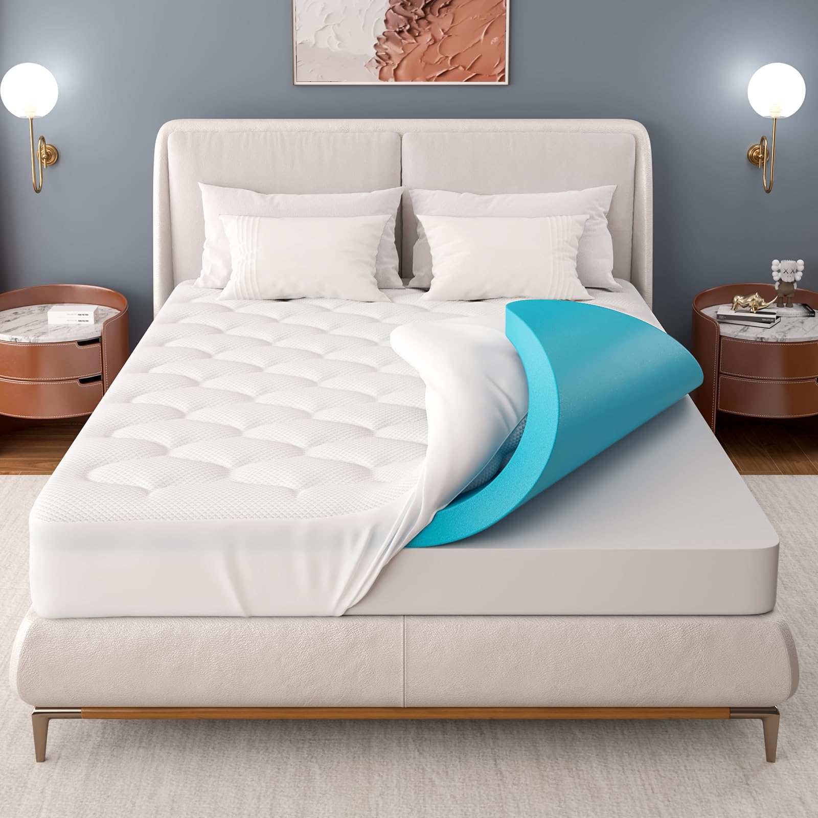 Cooling 4 inch Dual Layer Queen Mattress Topper, 2 inch Cooling Gel Memory Foam
