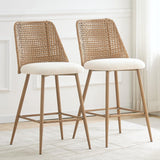 Rattan Bar Stools Set of 2, 26 Inch Seat Height Rattan Bar Stools Set of 2, Woven PE Rattan