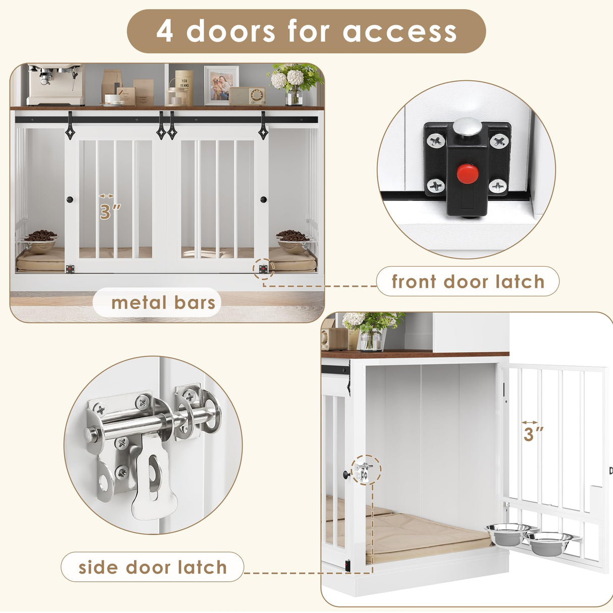 Large Dog Crate Furniture with Hutch - 71"H x 55"L Indoor Kennel