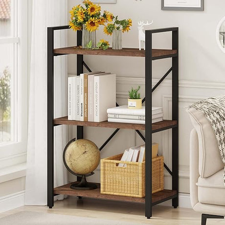 3 Tier Bookshelf, Small Rustic Book Shelf, Short Industrial Bookcase