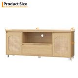 Boho TV Stand for 65 inch TV, Rattan Entertainment Center with Doors and Adjustable