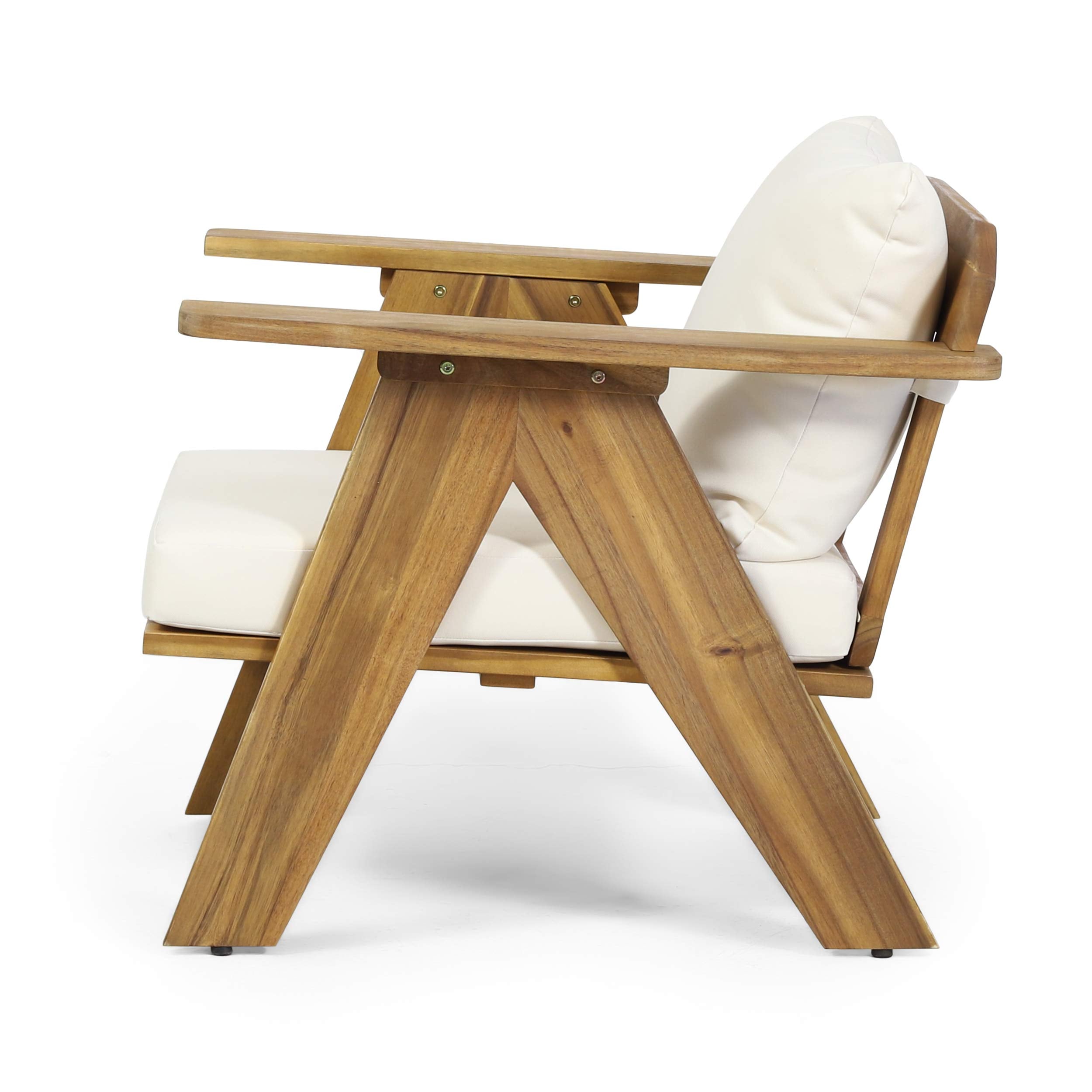 Arcola Outdoor Club Chair with Cushion - Acacia Wood - Teak/Beige (Set of 2)