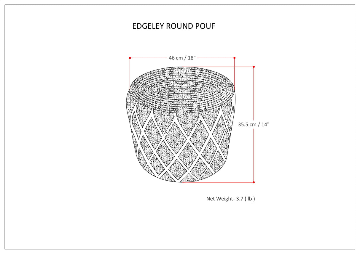 Edgeley Boho Round Pouf in Classic Blue, Natural Woven Braided Jute for the Living Room, Bedroom and Kids Room