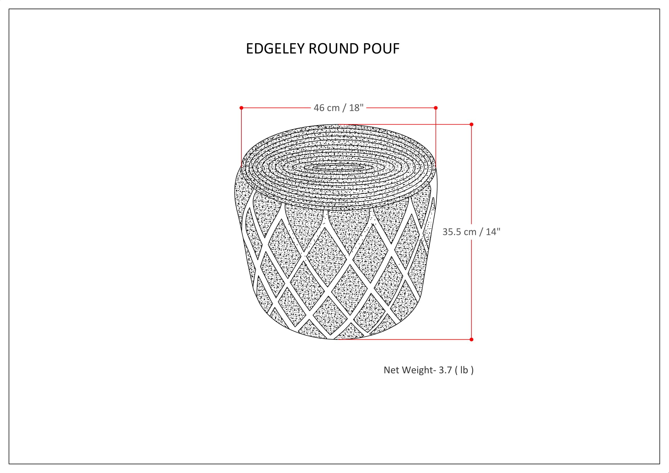 Edgeley Boho Round Pouf in Classic Blue, Natural Woven Braided Jute for the Living Room, Bedroom and Kids Room