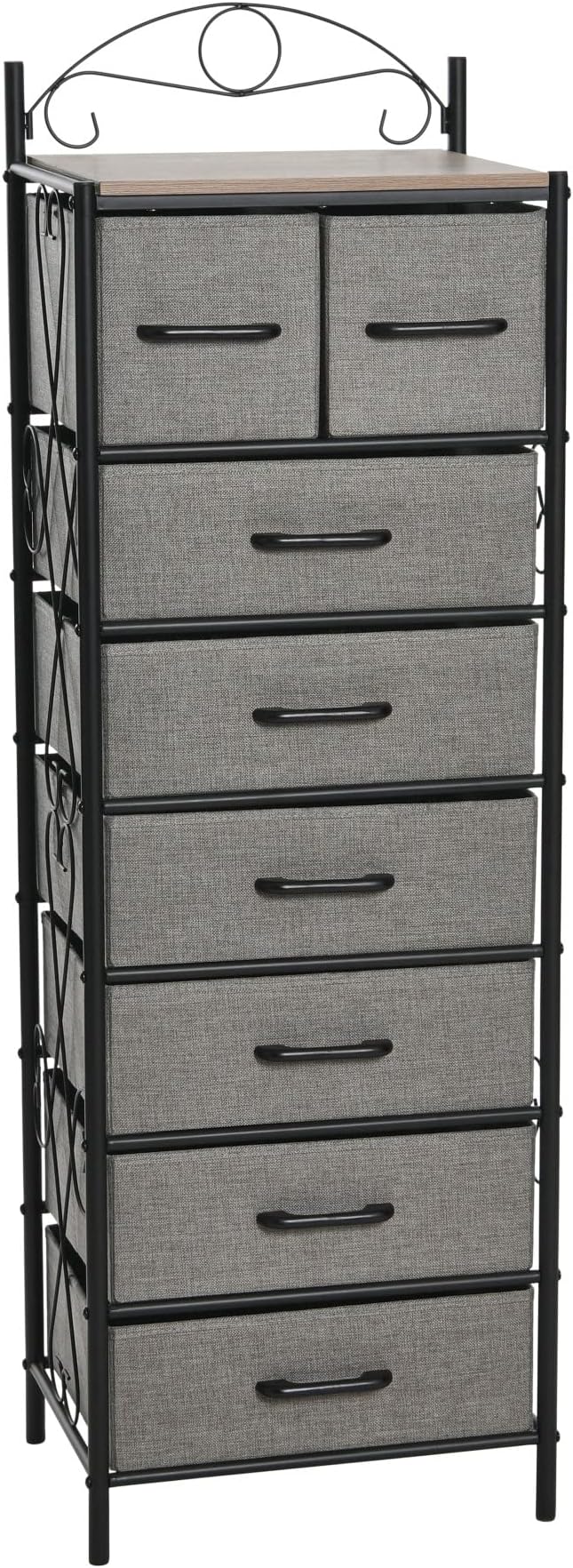Victoria Dresser Nightstand Storage Organizer with 4 Brown Drawers Black Metal Frame and Mid Century