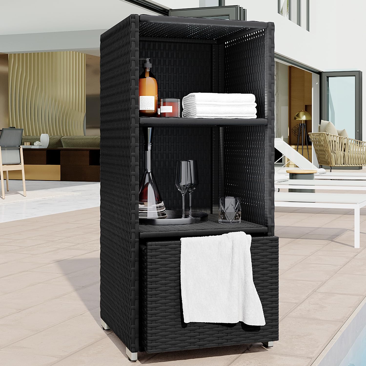 outdoor Towel Cabinet, Pool Accessory Storage Organizer, Freestanding Waterproof