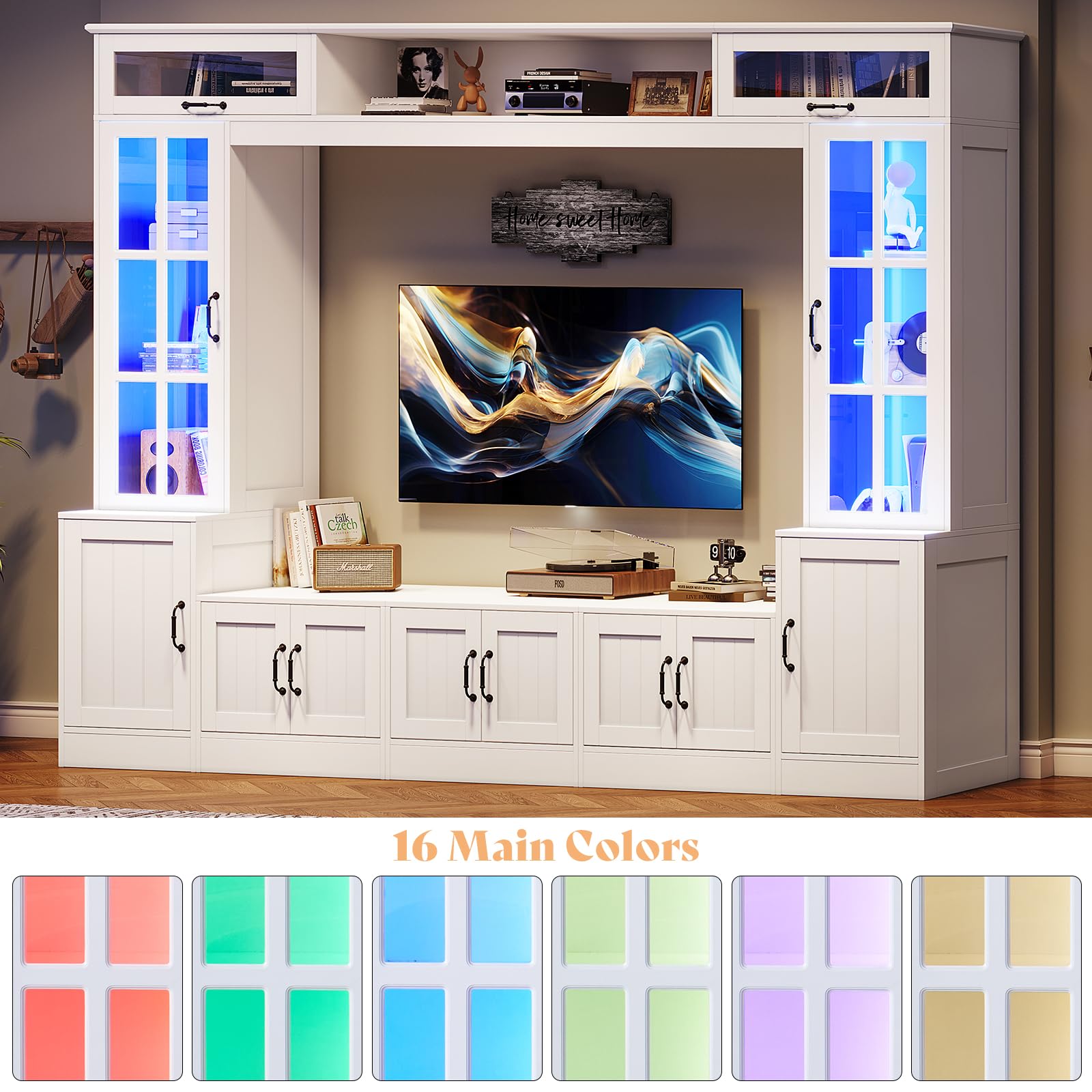 98" Wall Unit TV Stand with LED Lights for TVs up to 80"