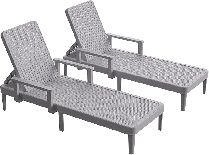 Chaise Lounge Chair Outdoor - Set of 2 with 5 Position Adjustable Backrest