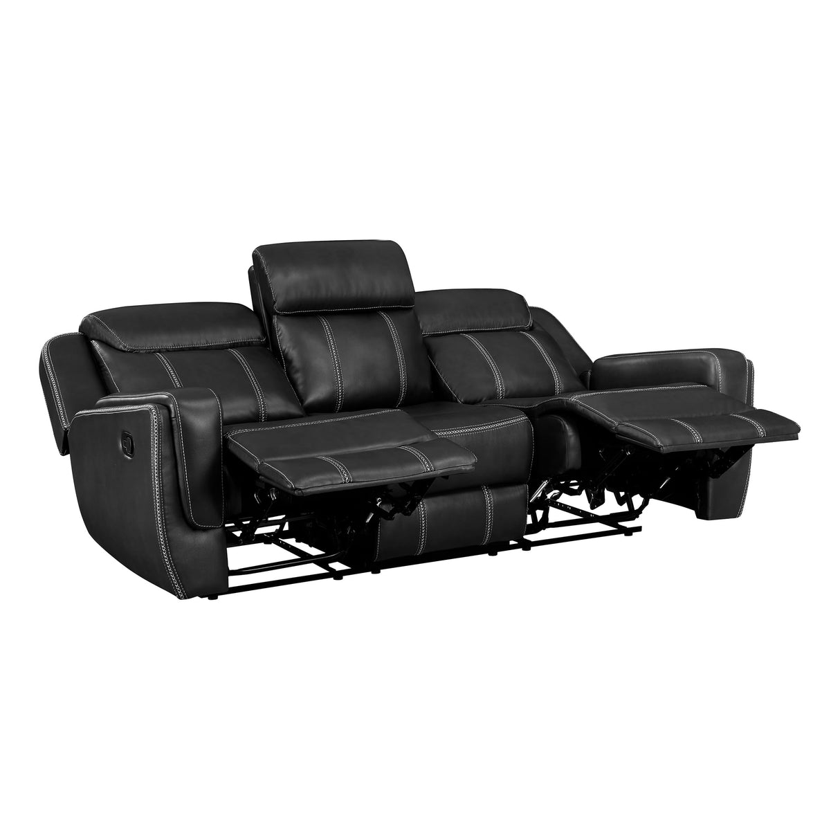 Double Recliner Sofa, Faux Leather Reclining Sofa With Center Drop-Down Cup Holders,