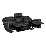 Double Recliner Sofa, Faux Leather Reclining Sofa With Center Drop-Down Cup Holders,