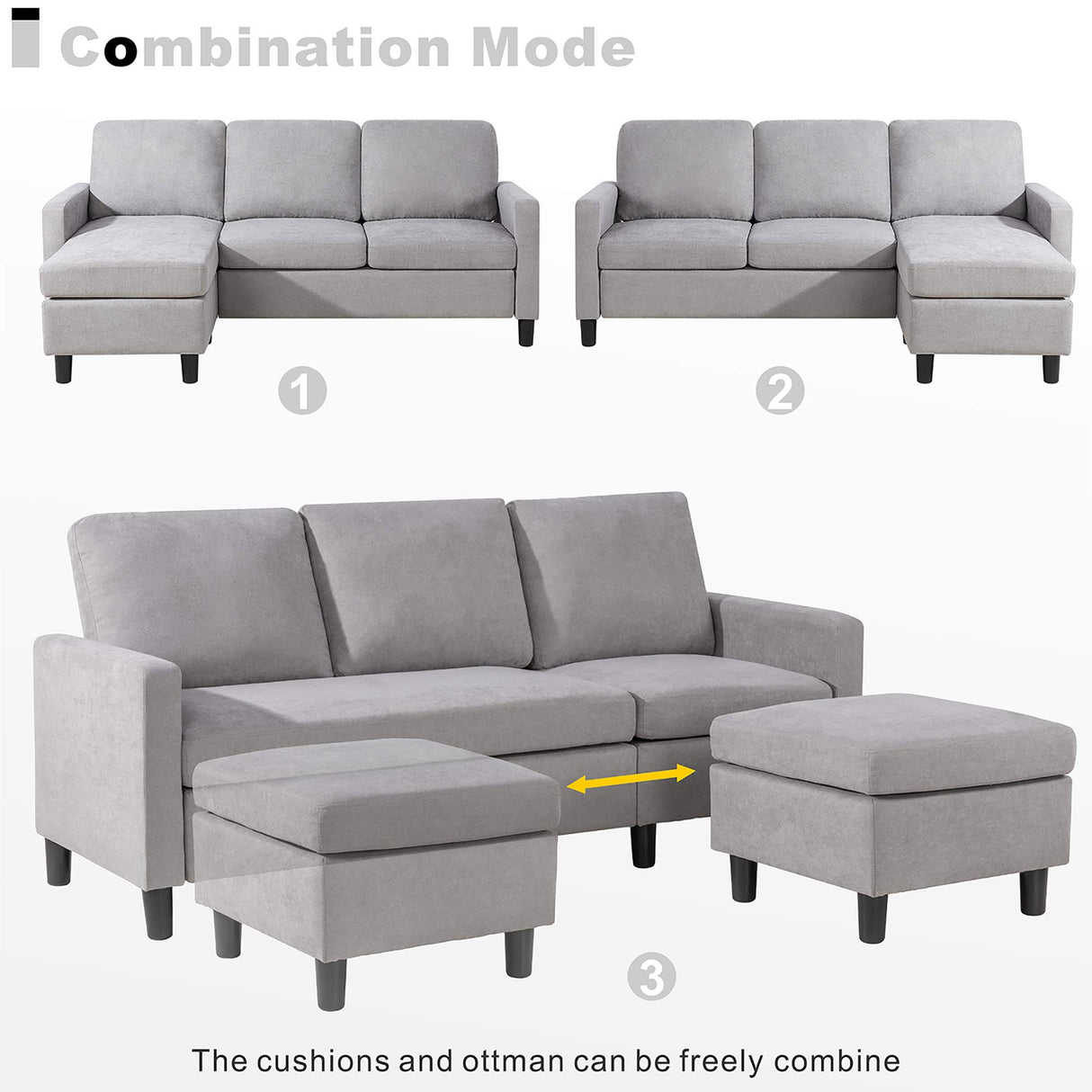 Convertible Sectional Sofa Couch with Reversible Chaise, L-Shaped Couch with Modern