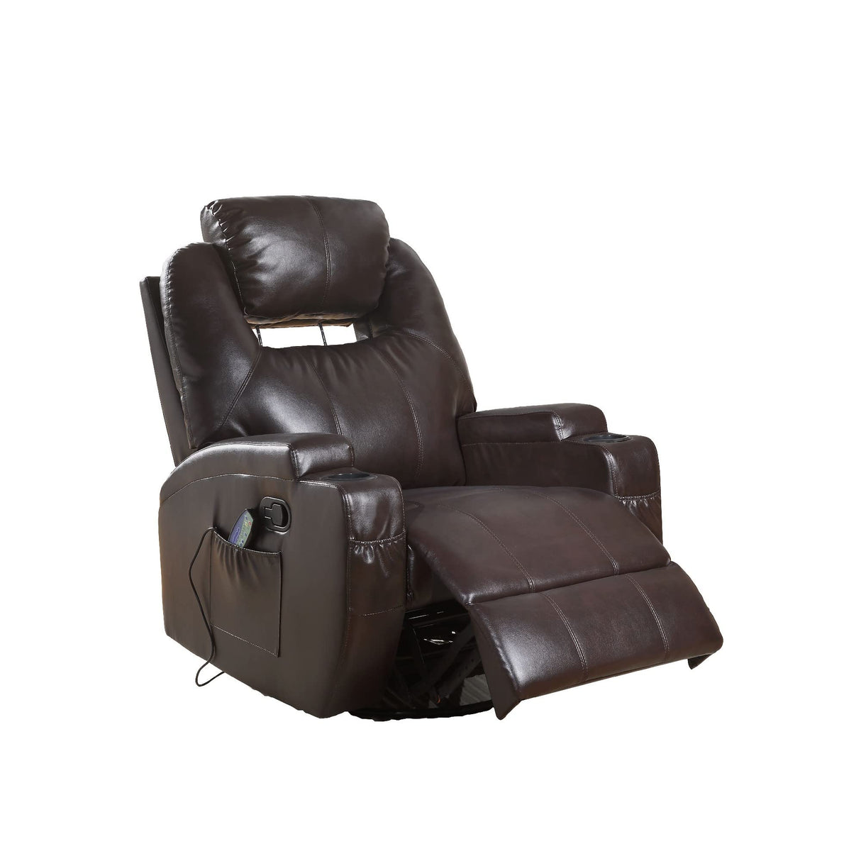 185599 Contemporary Polyurethane Upholstered Metal Rocker Recliner with Swivel Brown