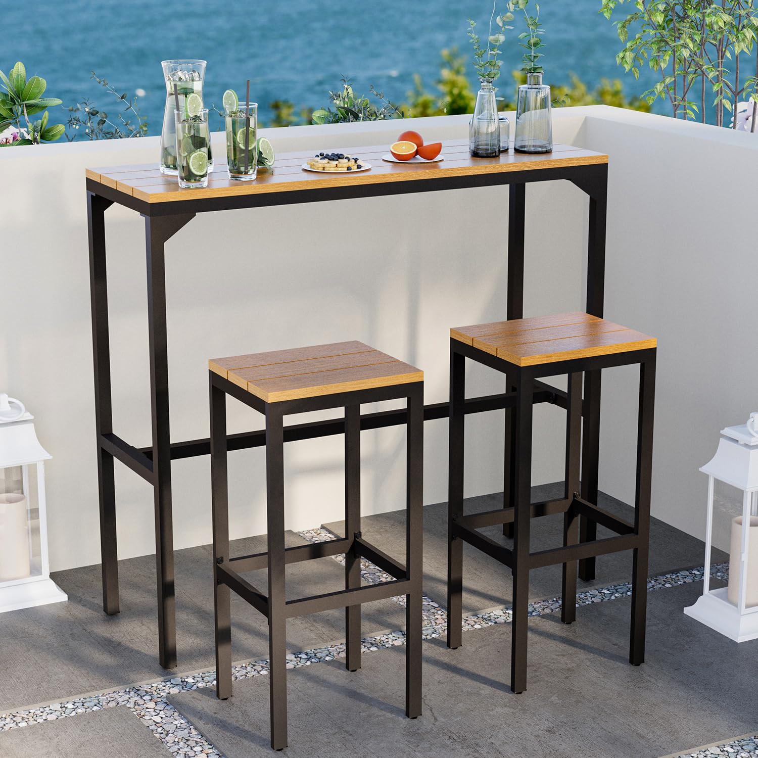 3-Piece Outdoor Bar Set, Patio Bar Height Table and Chairs Set